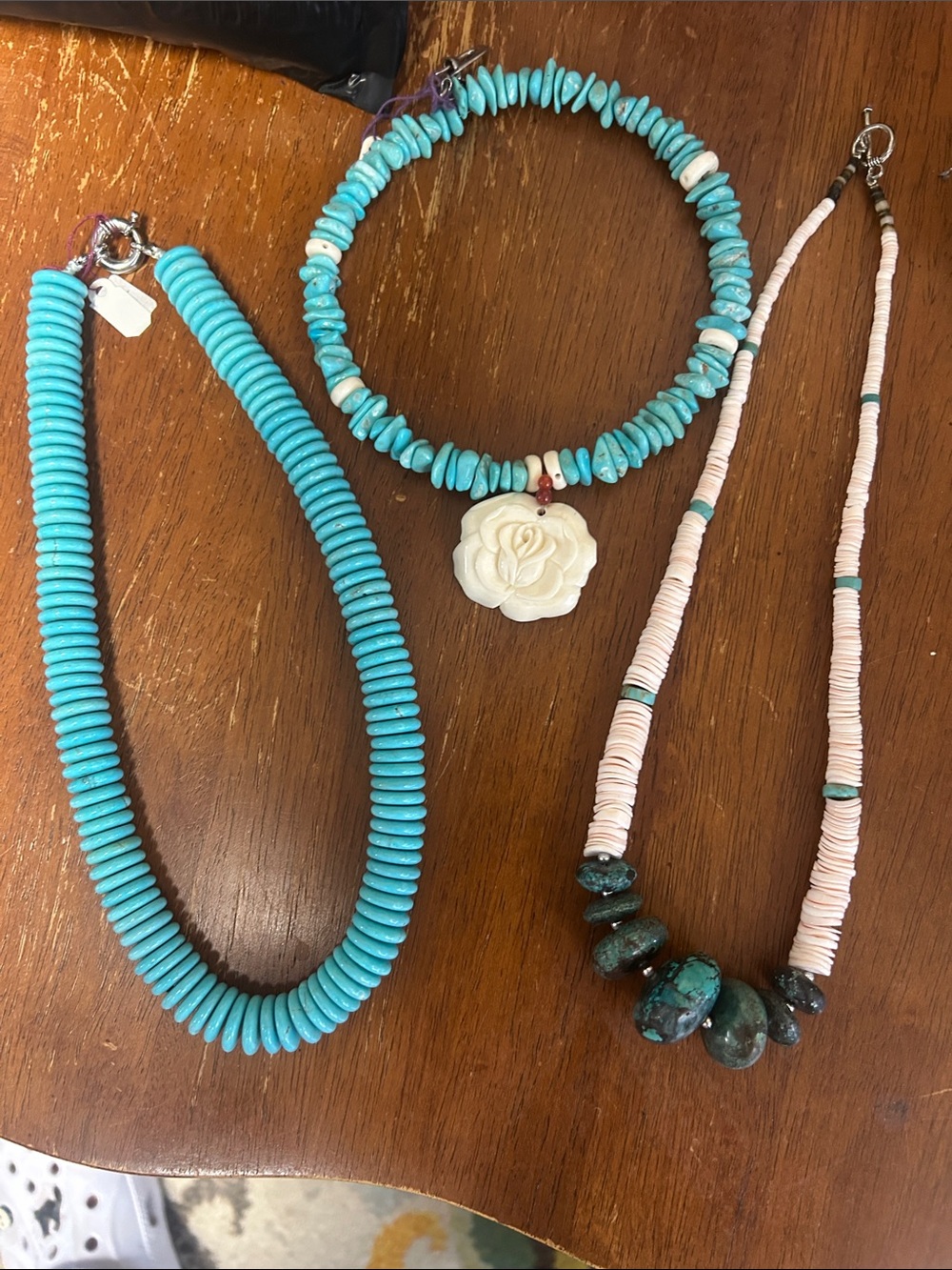 Turquoise Bead Necklace - Blue & White Floral Pendant Necklace Set